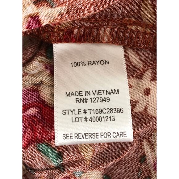 Floral & Ivy Flounce Sleeve Top Women's Large Floral Tiered Brown NEW - Picture 6 of 7